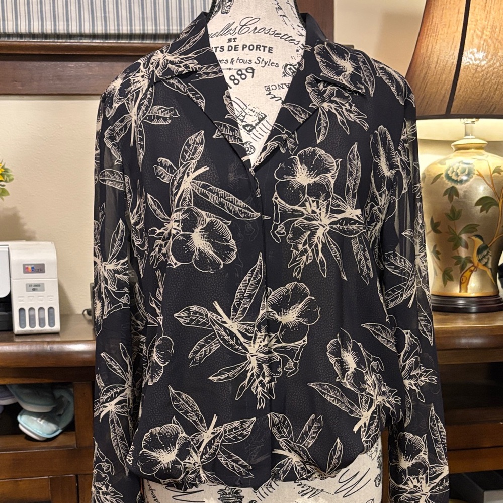 Dana Buchman Black and Cream Floral Men's Shirt
